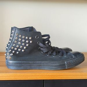 All black Leather, studded high top converse